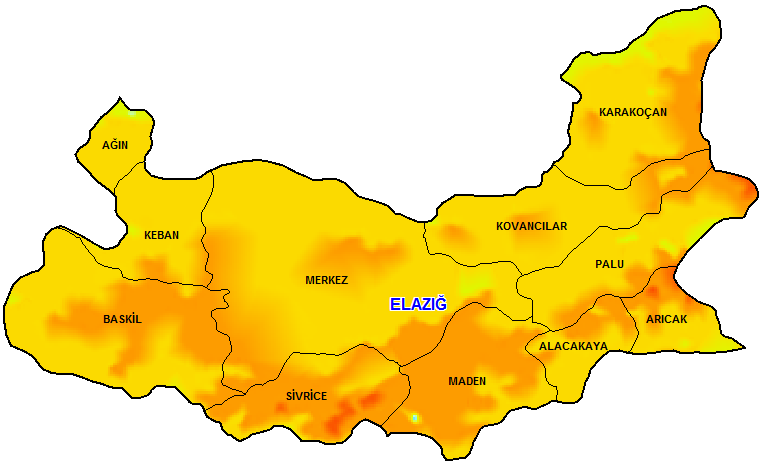 Elazığ Güneş Enerjisi Potansiyeli Haritası Elazığ Güneş Enerjisi Potansiyeli Haritası